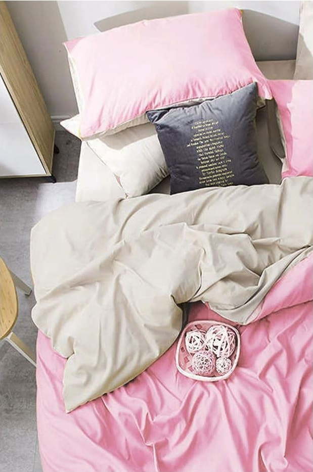 Růžovo-krémové bavlněné povlečení na dvoulůžko/prodloužené s prostěradlem 200x220 cm – Mila Home Mila Home