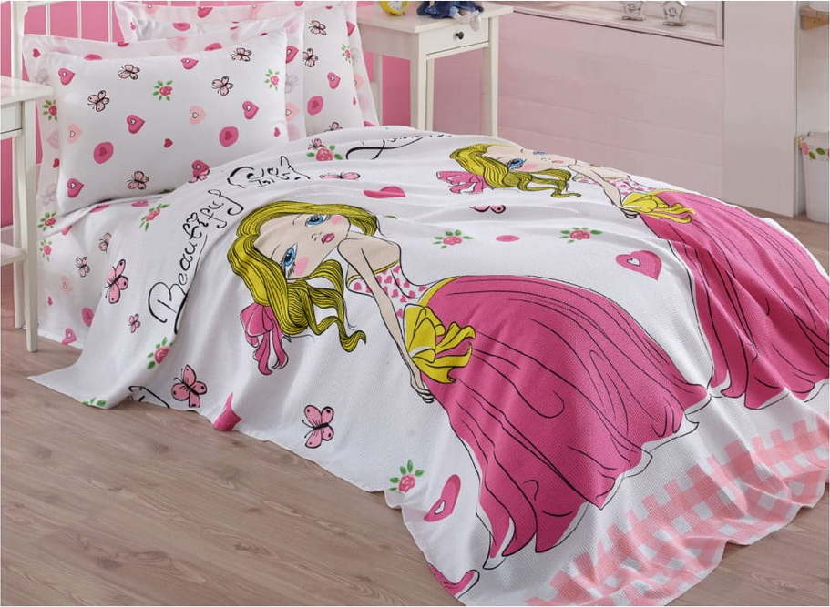 Růžový dětský bavlněný přehoz přes postel Mijolnir Princess
