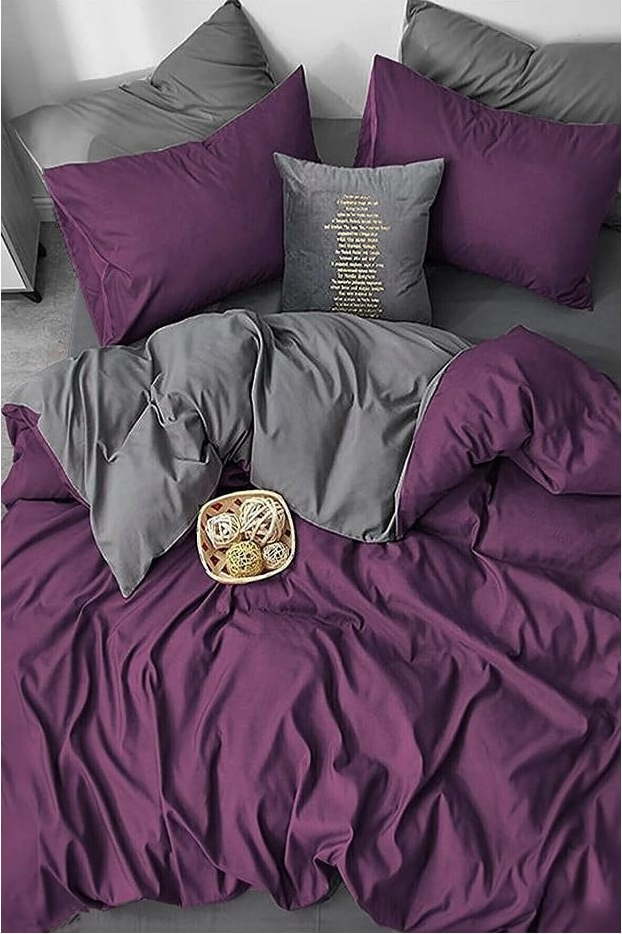 Tmavě fialovo-šedé bavlněné povlečení na jednolůžko/prodloužené s prostěradlem 160x220 cm – Mila Home Mila Home