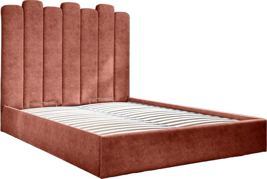 Čalouněná dvoulůžková postel s úložným prostorem s roštem 180x200 cm v cihlové barvě Dreamy Aurora – Miuform Miuform