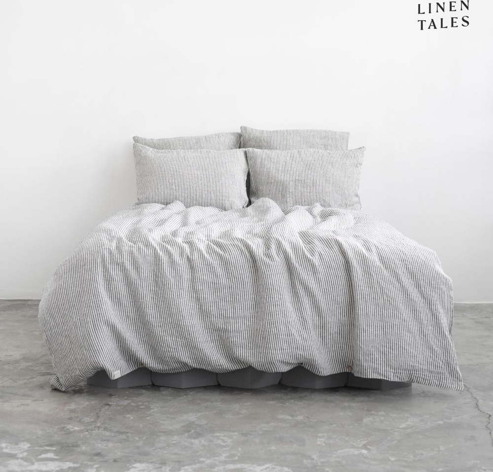 Černobílé lněné prodloužené povlečení na dvoulůžko 200x220 cm – Linen Tales Linen Tales