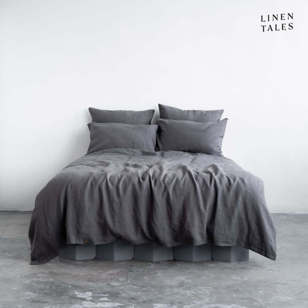 Tmavě šedé lněné prodloužené povlečení na jednolůžko 165x220 cm – Linen Tales Linen Tales
