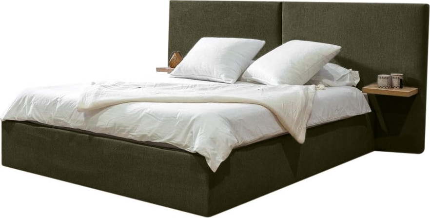 Tmavě zelená čalouněná dvoulůžková postel s úložným prostorem s roštem 160x200 cm Blandine – Bobochic Paris Bobochic Paris