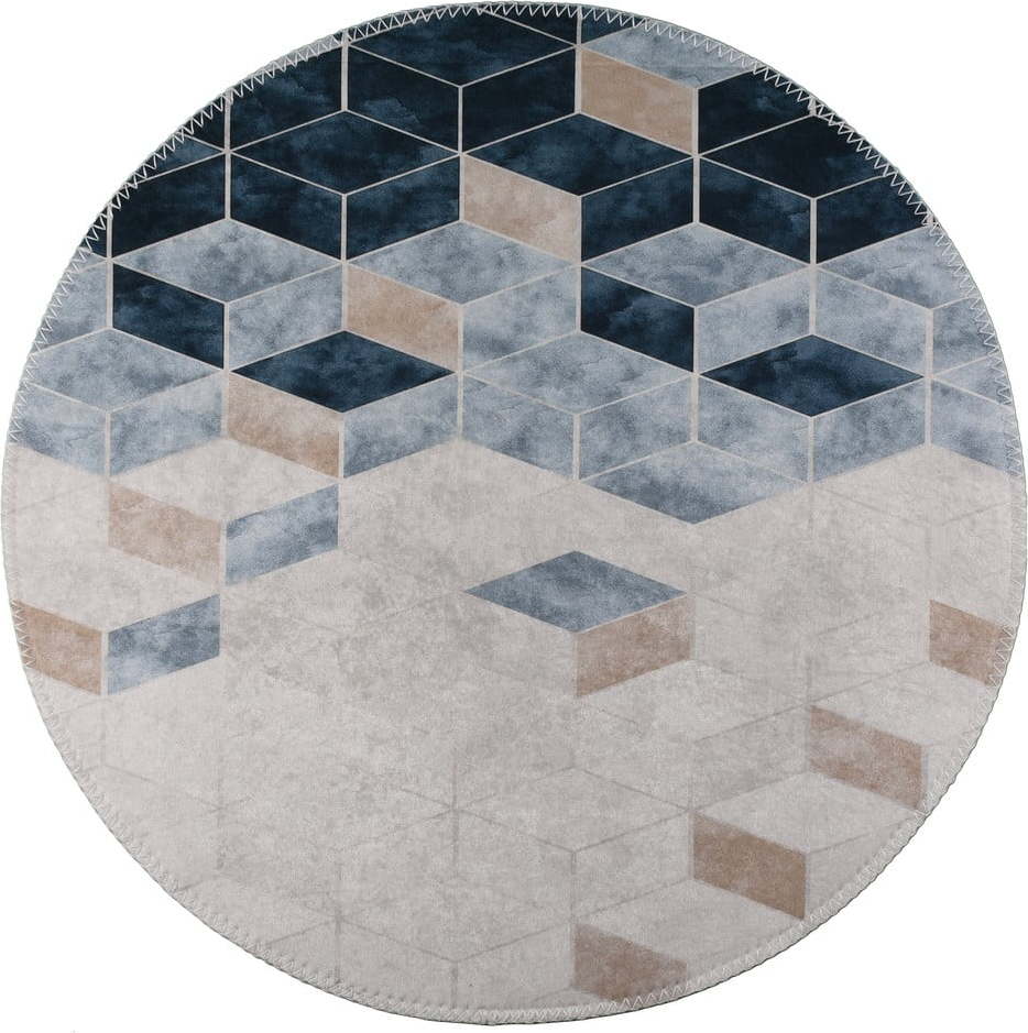 Bílo-modrý pratelný kulatý koberec ø 100 cm – Vitaus Vitaus