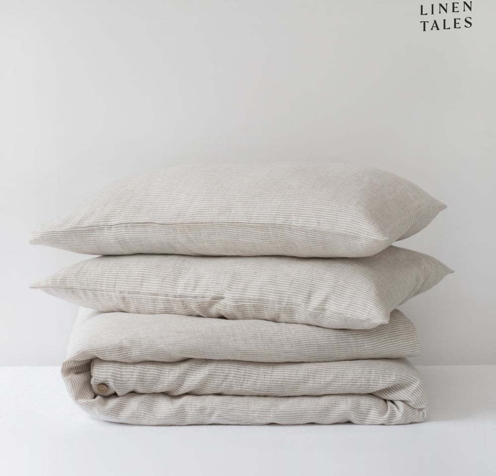 Bílobéžové lněné povlečení na jednolůžko 135x200 cm – Linen Tales Linen Tales