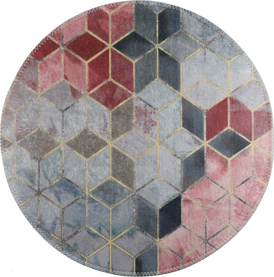 Růžovo-světle šedý pratelný kulatý koberec ø 100 cm – Vitaus Vitaus