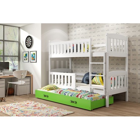 Dětská patrová postel KUBUS s výsuvnou postelí 80x190 cm - bílá Zelená BMS