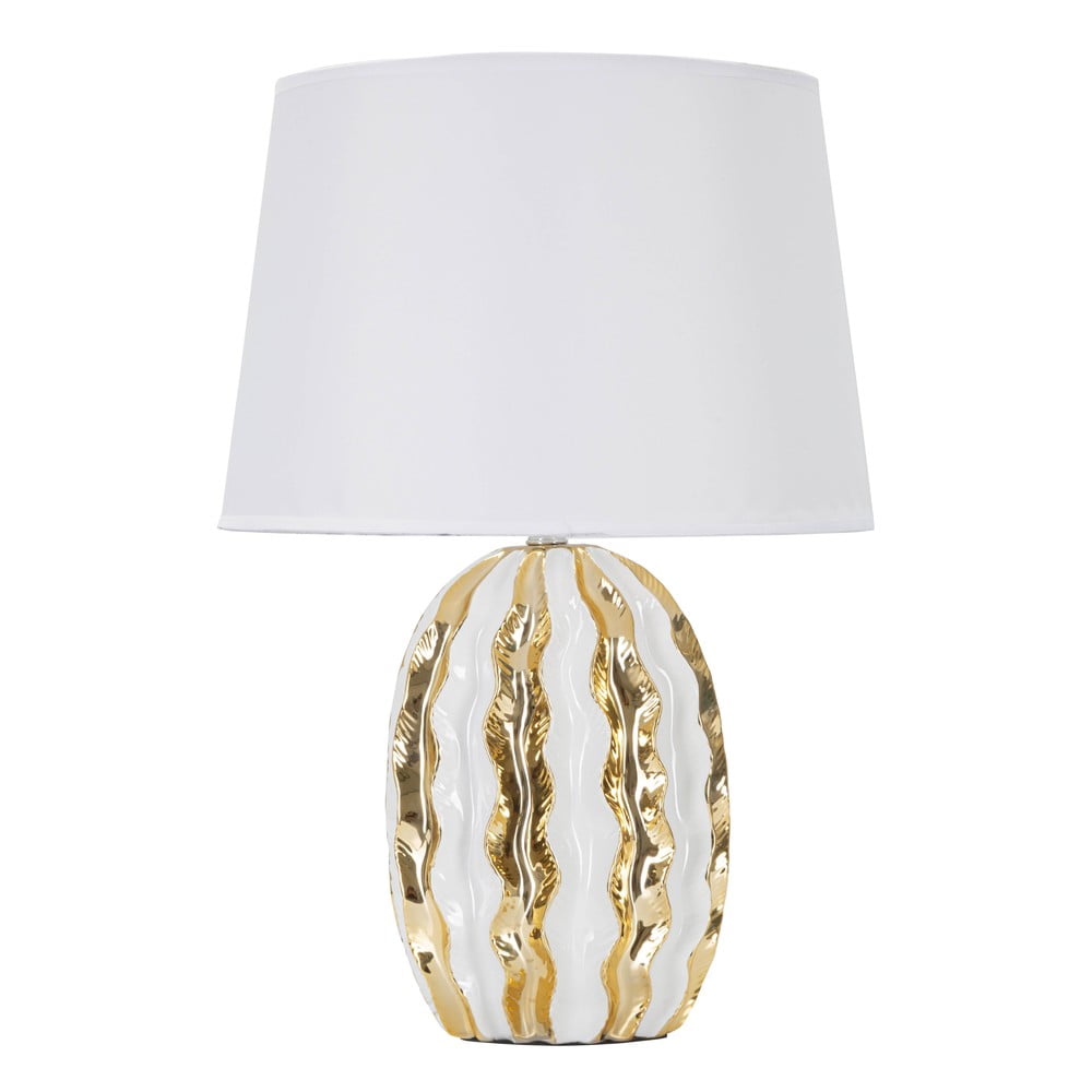 Keramická stolní lampa s textilním stínidlem v bílo-zlaté barvě (výška 48 cm) Glam Stary – Mauro Ferretti Mauro Ferretti