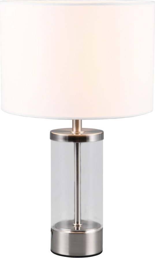 Stolní lampa ve stříbrné barvě s textilním stínidlem (výška 33