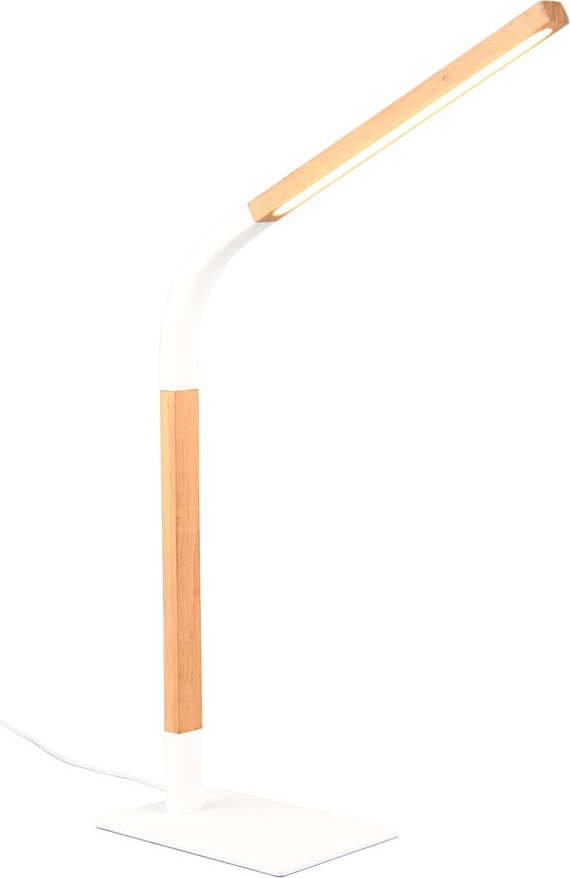 LED stmívatelná stolní lampa v bílé a přírodní barvě s dřevěným stínidlem (výška 73